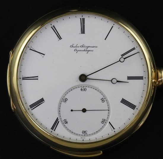Jules Jurgensen, Copenhagen, a 14ct gold five-minute repeating open-face keyless pocket watch No. 11213, with presentation inscription